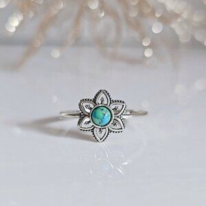 Sterling Silver Turquoise Mandala Ring, Dainty Ring, Minimalist Ring, Women's